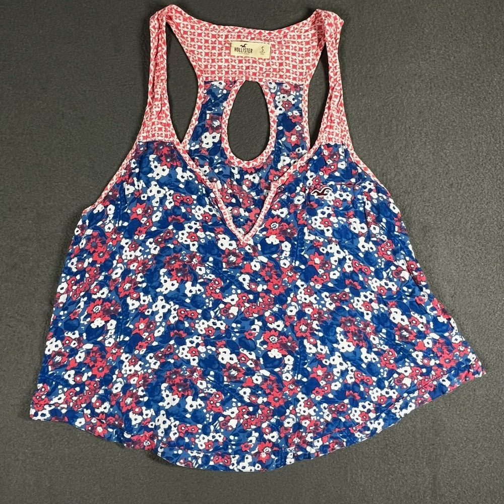 Hollister Floral Tank Top Racerback Keyhole Casual Cute Summer Top S‎